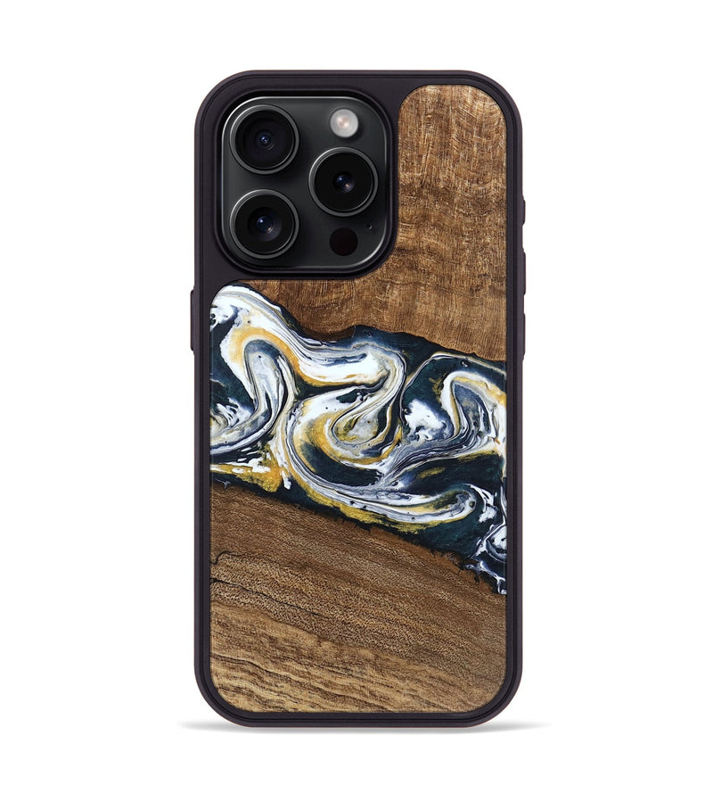 iPhone 15 Pro Wood Phone Case - Mariyah (Teal & Gold, 746104)