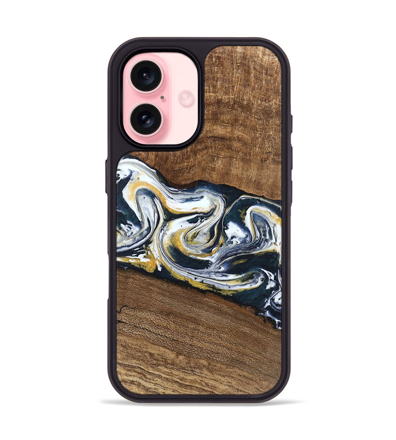 iPhone 16 Wood Phone Case - Mariyah (Teal & Gold, 746104)