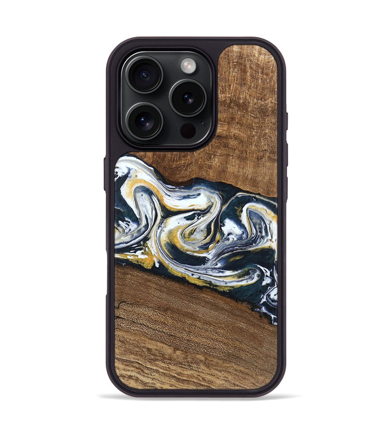 iPhone 16 Pro Wood Phone Case - Mariyah (Teal & Gold, 746104)