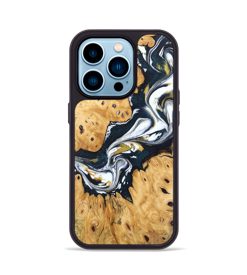 iPhone 14 Pro Wood Phone Case - Icie (Teal & Gold, 746108)