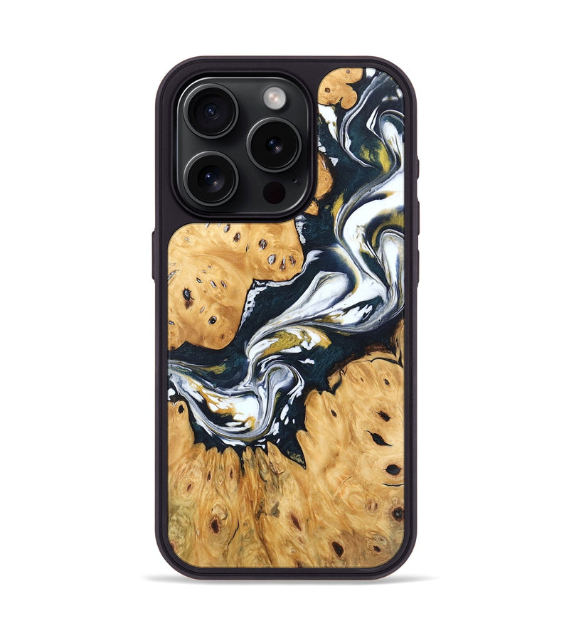 iPhone 15 Pro Wood Phone Case - Icie (Teal & Gold, 746108)