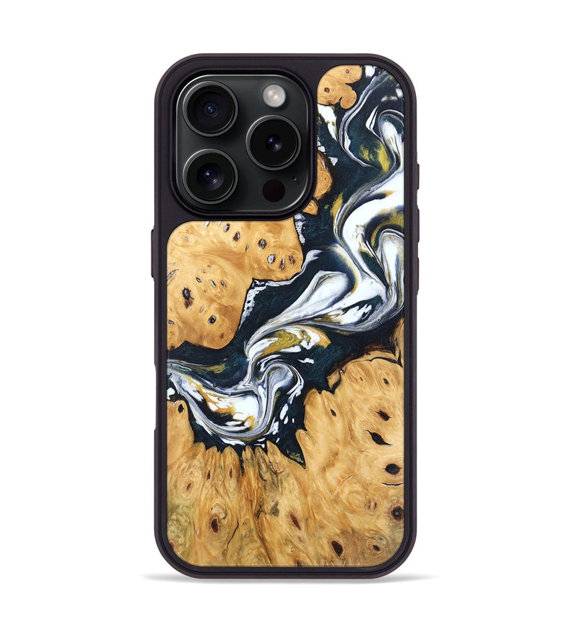 iPhone 16 Pro Wood Phone Case - Icie (Teal & Gold, 746108)