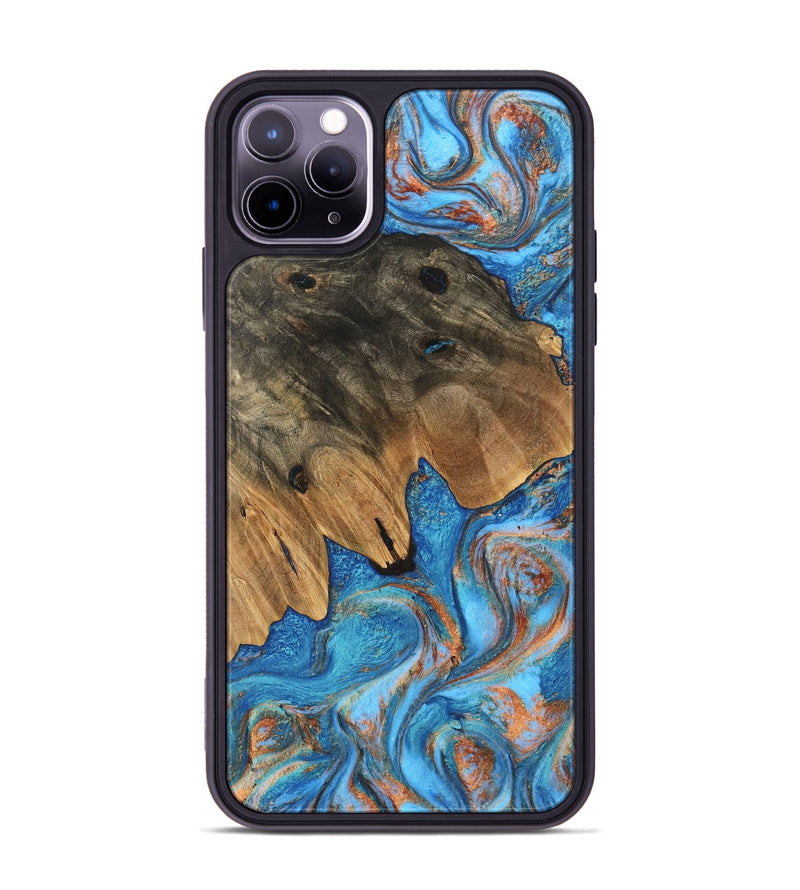 iPhone 11 Pro Max Wood Phone Case - Daisy (Teal & Gold, 746109)