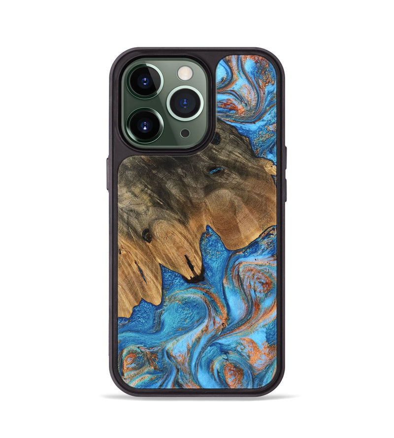 iPhone 13 Pro Wood Phone Case - Daisy (Teal & Gold, 746109)