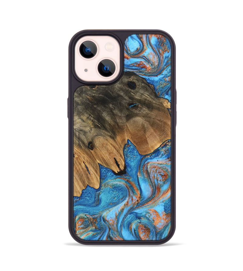 iPhone 14 Wood Phone Case - Daisy (Teal & Gold, 746109)