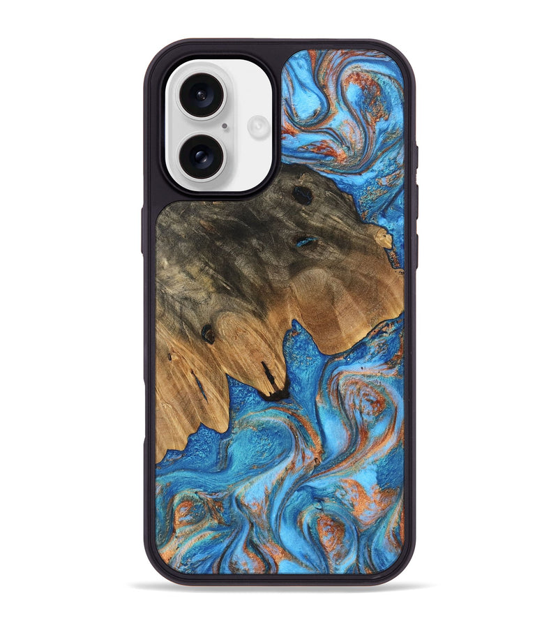 iPhone 16 Plus Wood Phone Case - Daisy (Teal & Gold, 746109)