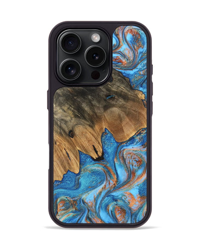 iPhone 16 Pro Wood Phone Case - Daisy (Teal & Gold, 746109)