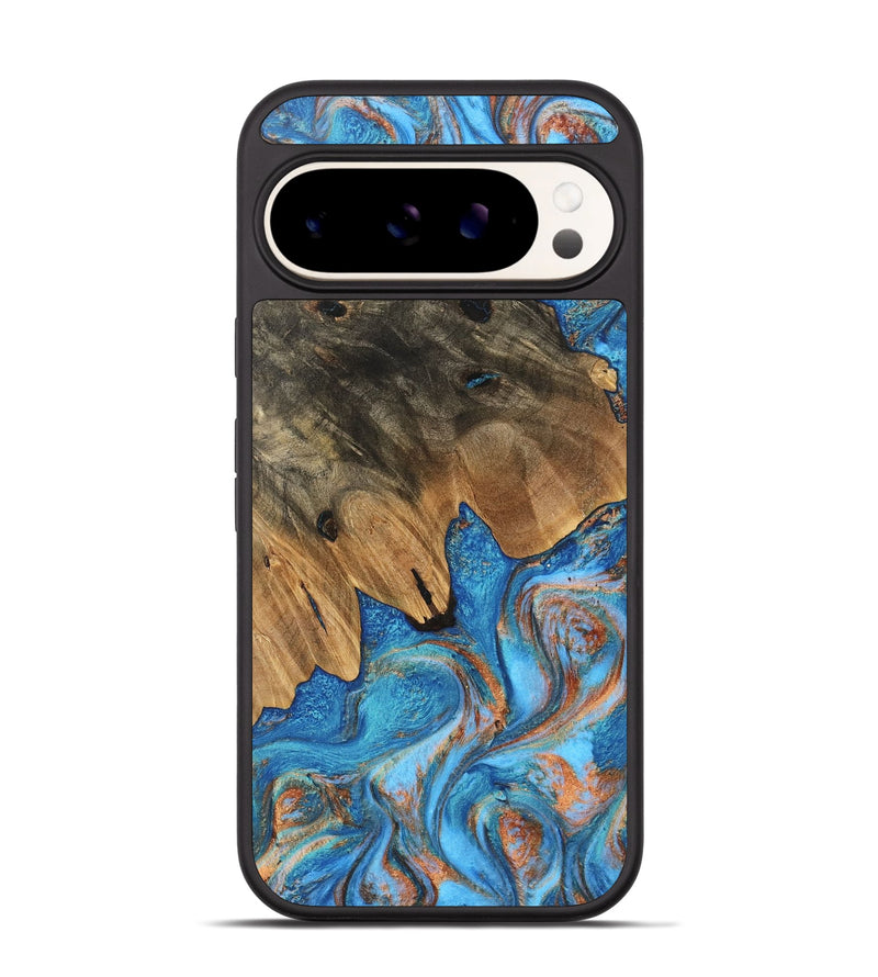 Pixel 9 Wood Phone Case - Daisy (Teal & Gold, 746109)