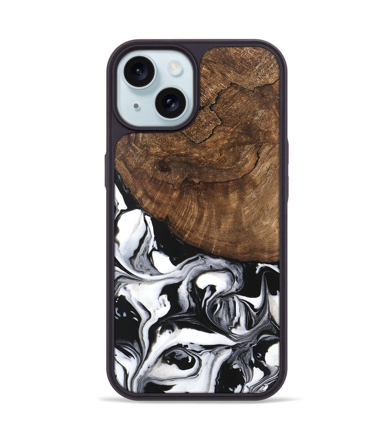 iPhone 15 Wood Phone Case - Jeri (Black & White, 746111)