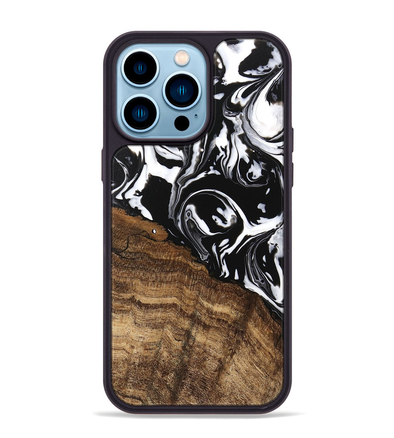 iPhone 14 Pro Max Wood Phone Case - Laney (Black & White, 746132)