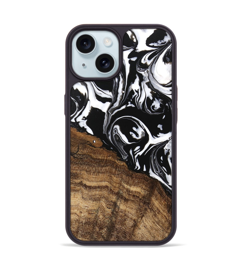 iPhone 15 Wood Phone Case - Laney (Black & White, 746132)