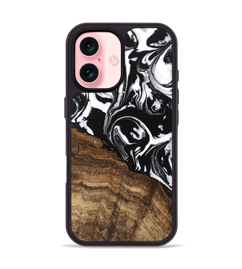 iPhone 16 Wood Phone Case - Laney (Black & White, 746132)