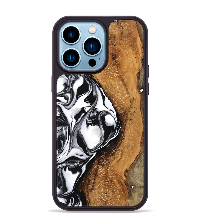 iPhone 14 Pro Max Wood Phone Case - Shanika (Black & White, 746133)