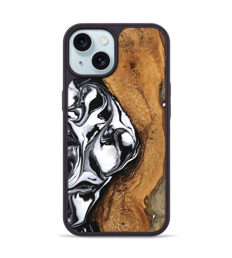 iPhone 15 Wood Phone Case - Shanika (Black & White, 746133)