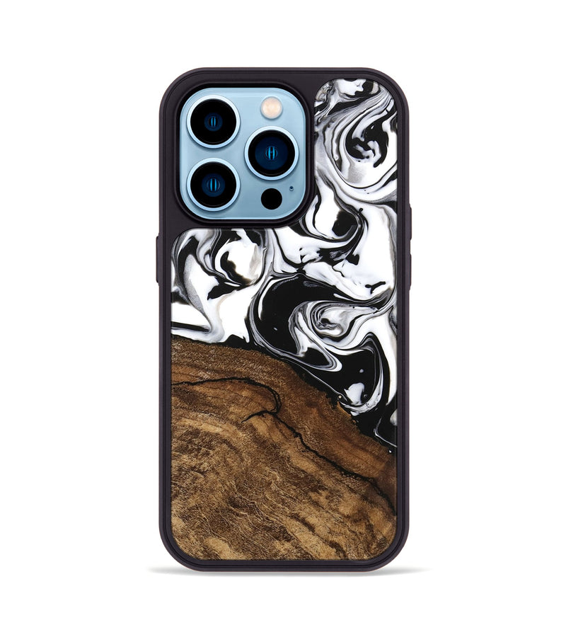 iPhone 14 Pro Wood Phone Case - Janelle (Black & White, 746225)