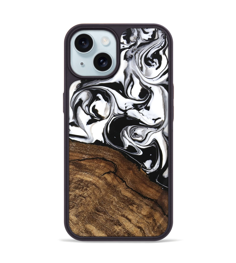 iPhone 15 Wood Phone Case - Janelle (Black & White, 746225)