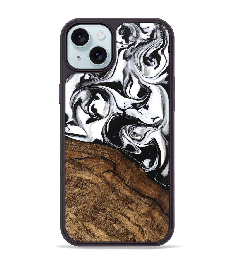 iPhone 15 Plus Wood Phone Case - Janelle (Black & White, 746225)