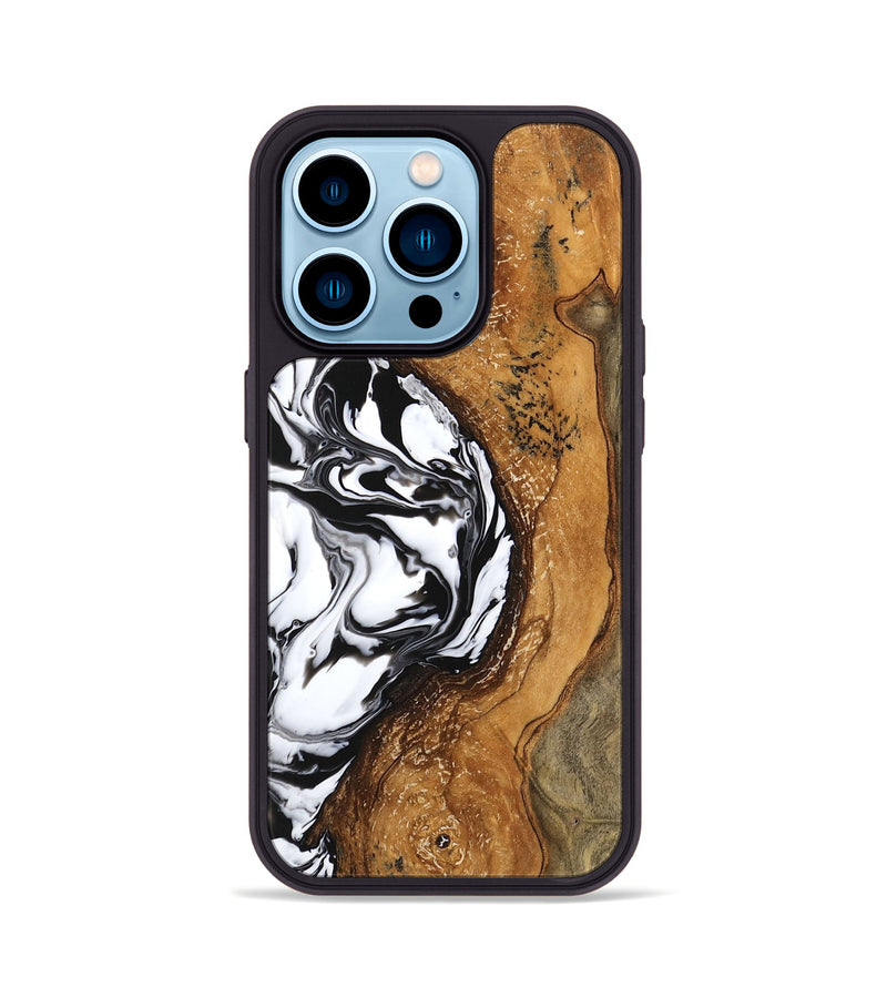 iPhone 14 Pro Wood Phone Case - Haylie (Black & White, 746229)