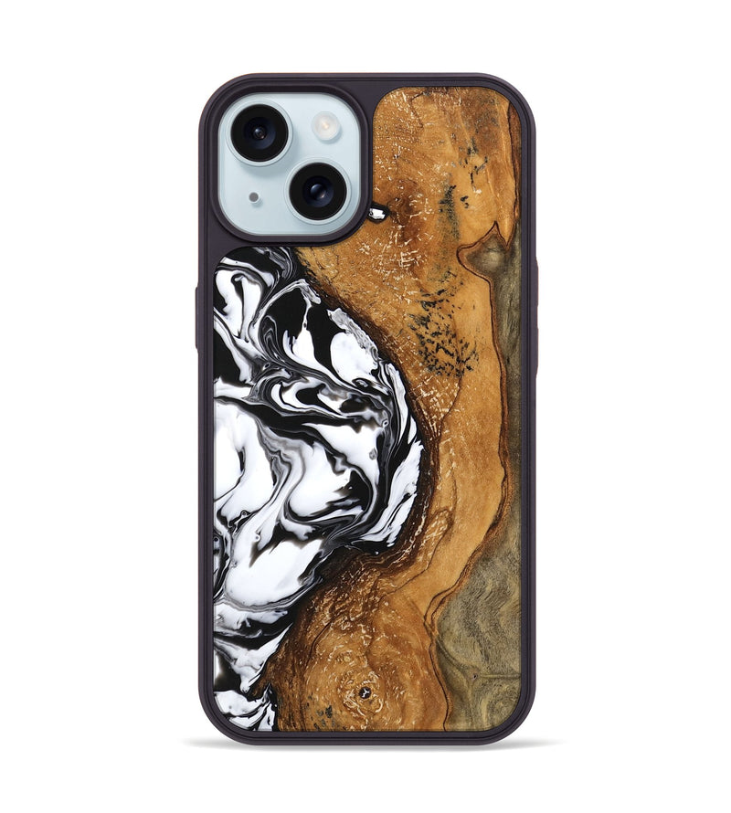 iPhone 15 Wood Phone Case - Haylie (Black & White, 746229)