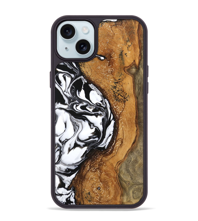 iPhone 15 Plus Wood Phone Case - Haylie (Black & White, 746229)