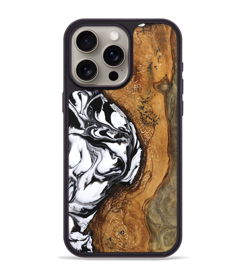 iPhone 15 Pro Max Wood Phone Case - Haylie (Black & White, 746229)