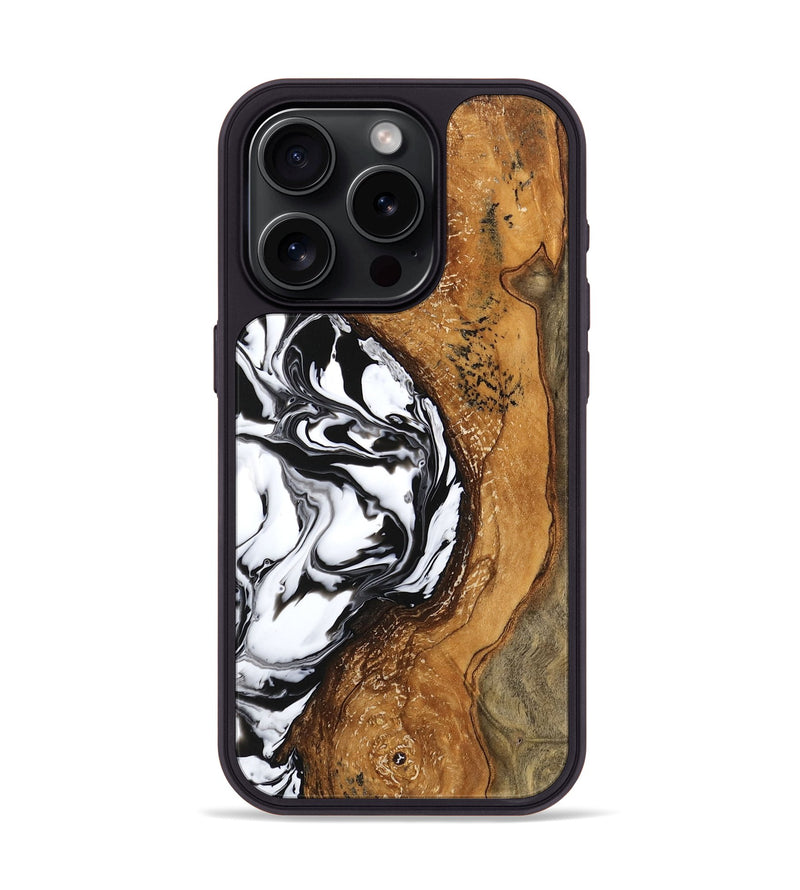 iPhone 15 Pro Wood Phone Case - Haylie (Black & White, 746229)