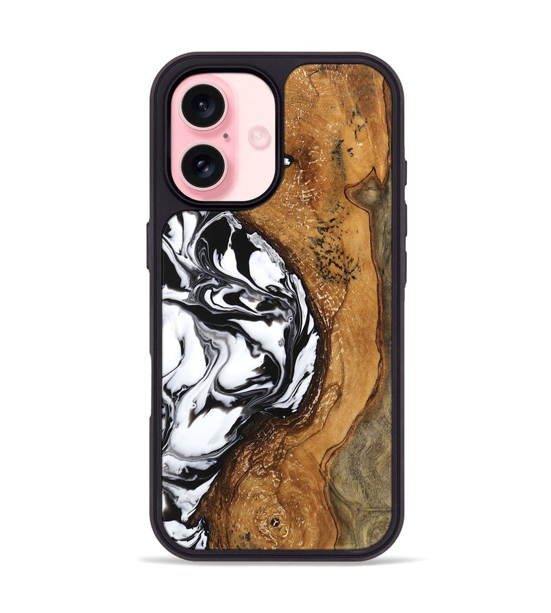 iPhone 16 Wood Phone Case - Haylie (Black & White, 746229)