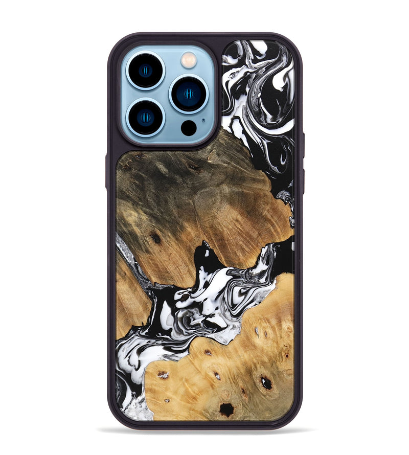 iPhone 14 Pro Max Wood Phone Case - Maegan (Black & White, 746231)