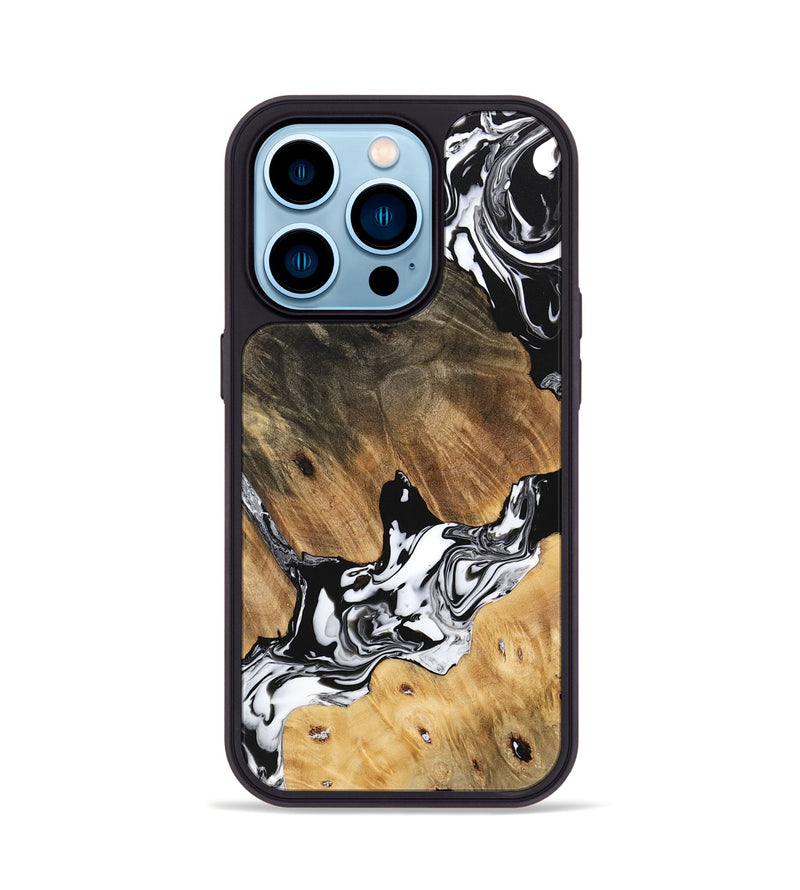 iPhone 14 Pro Wood Phone Case - Maegan (Black & White, 746231)