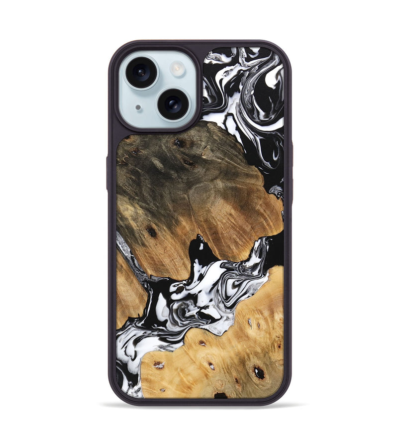 iPhone 15 Wood Phone Case - Maegan (Black & White, 746231)