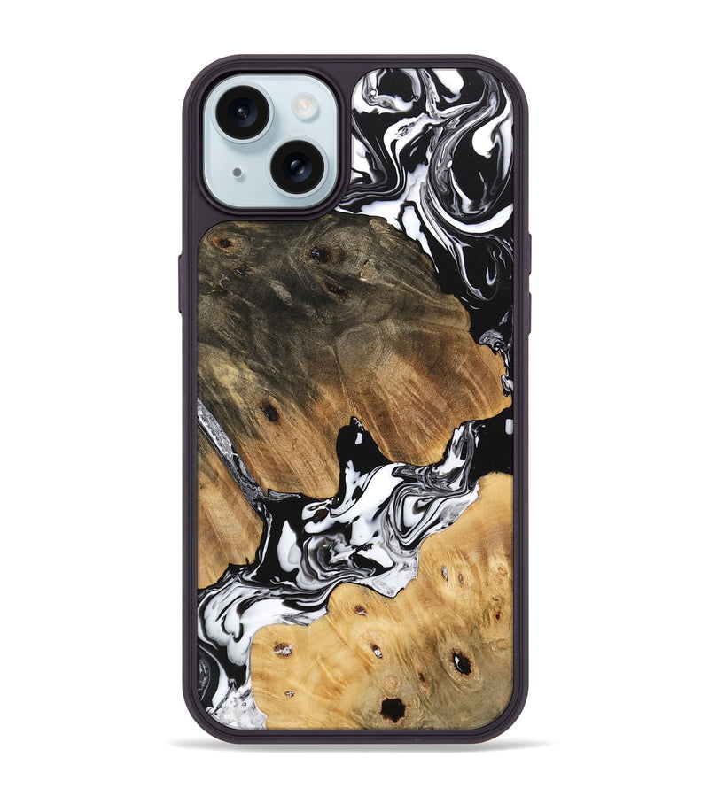 iPhone 15 Plus Wood Phone Case - Maegan (Black & White, 746231)