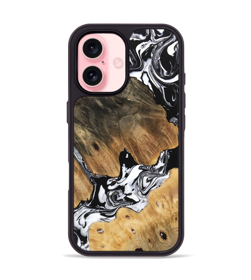 iPhone 16 Wood Phone Case - Maegan (Black & White, 746231)