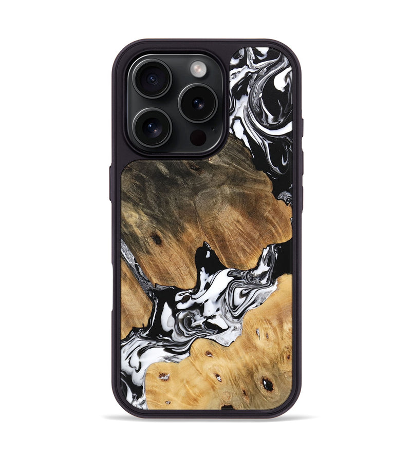 iPhone 16 Pro Wood Phone Case - Maegan (Black & White, 746231)