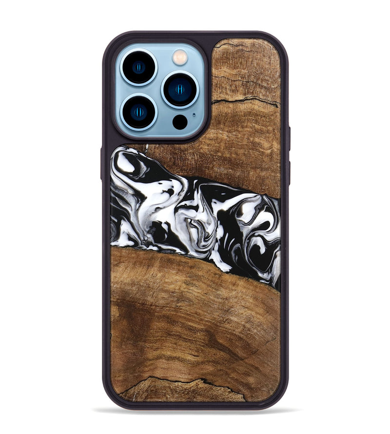 iPhone 14 Pro Max Wood Phone Case - Lisha (Black & White, 746236)