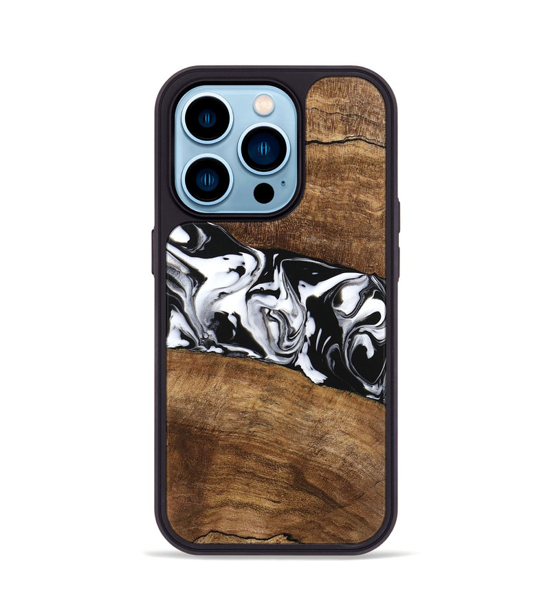 iPhone 14 Pro Wood Phone Case - Lisha (Black & White, 746236)