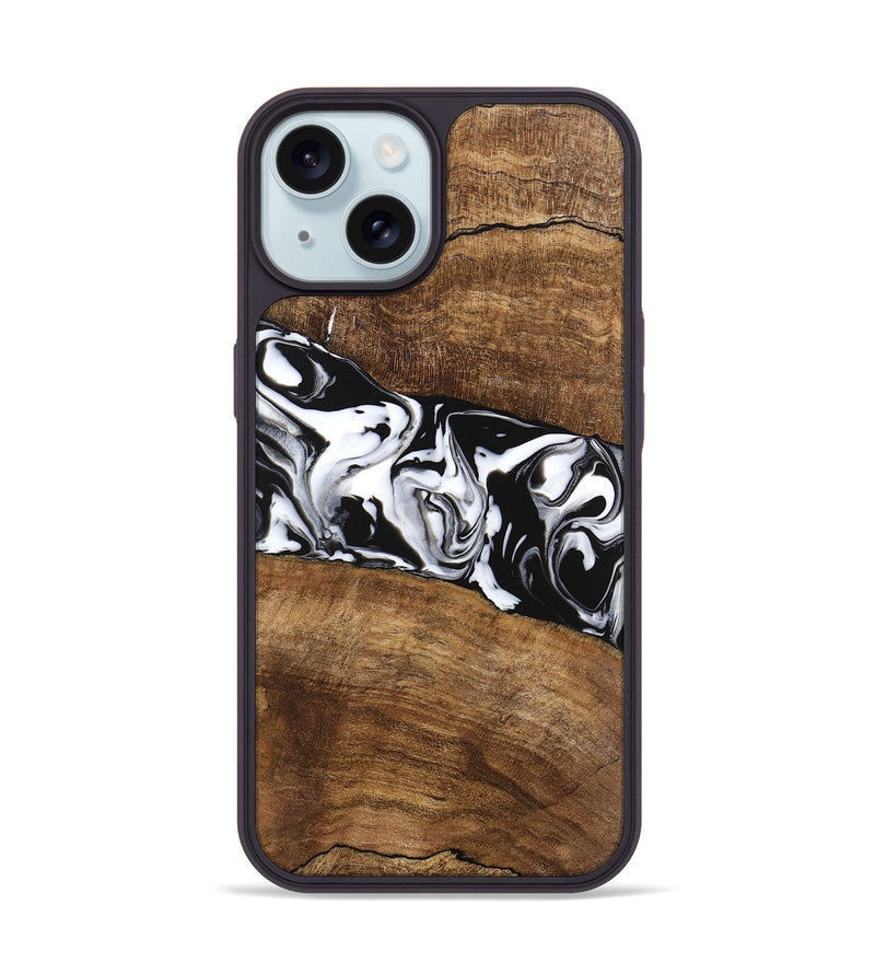 iPhone 15 Wood Phone Case - Lisha (Black & White, 746236)