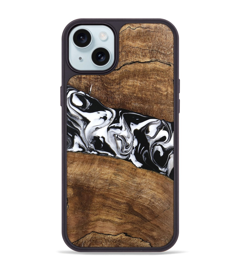 iPhone 15 Plus Wood Phone Case - Lisha (Black & White, 746236)