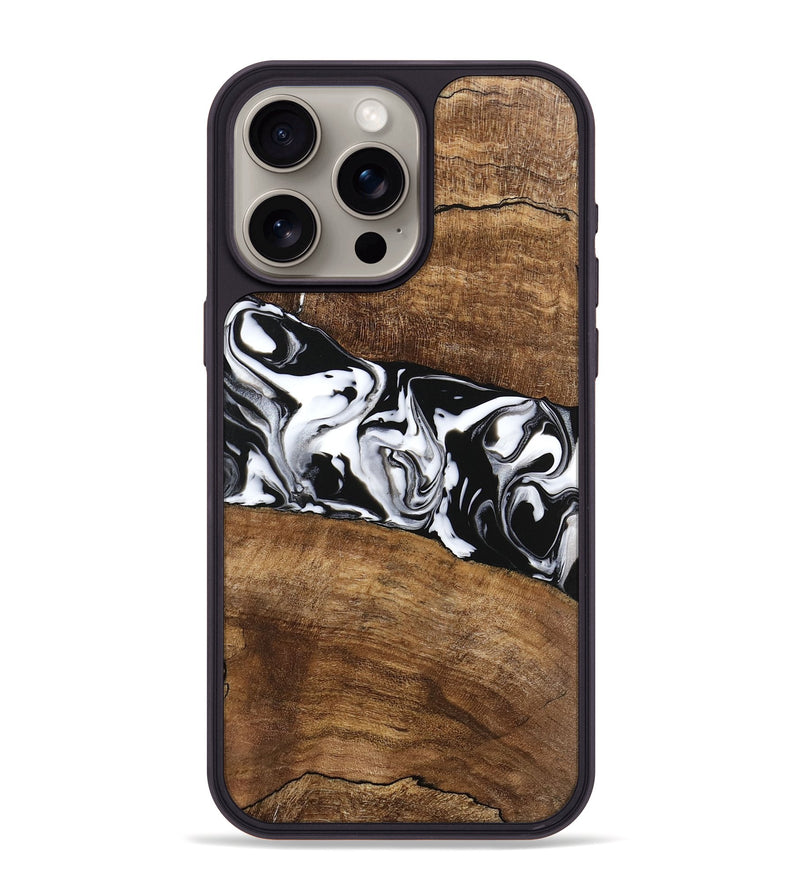 iPhone 15 Pro Max Wood Phone Case - Lisha (Black & White, 746236)