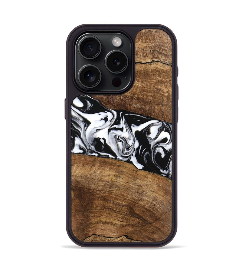 iPhone 15 Pro Wood Phone Case - Lisha (Black & White, 746236)