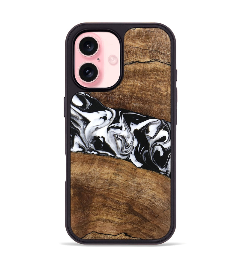 iPhone 16 Wood Phone Case - Lisha (Black & White, 746236)