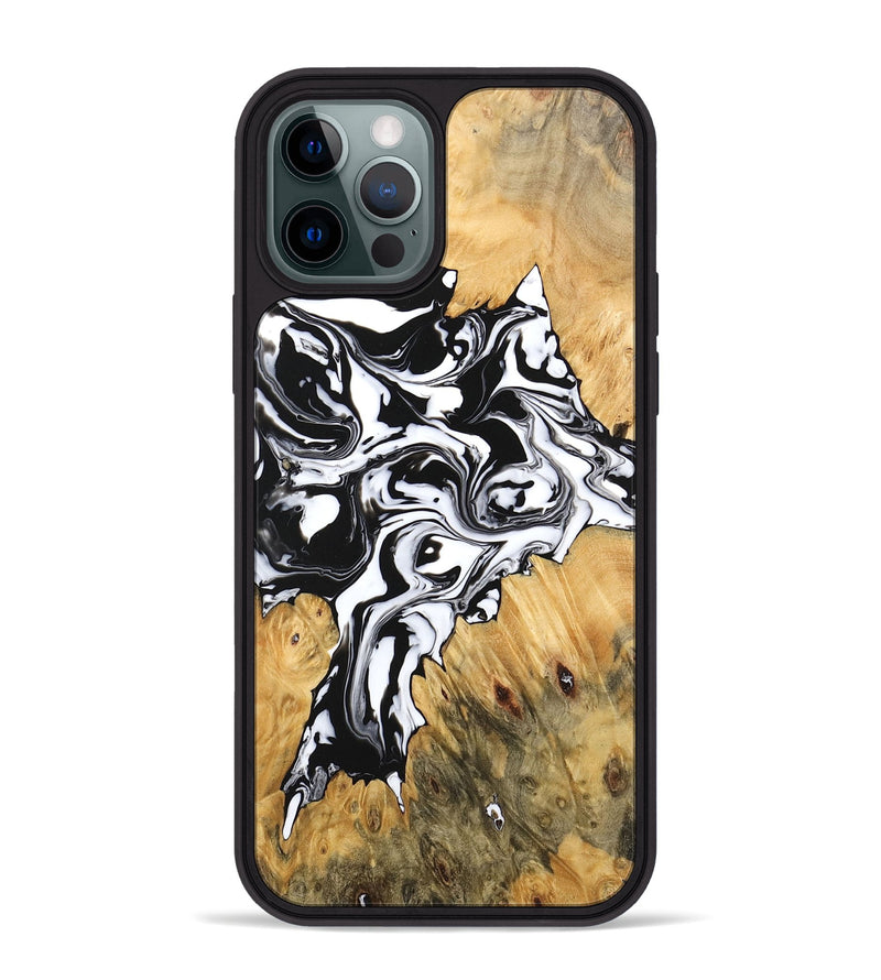 iPhone 12 Pro Max Wood Phone Case - Vincent (Black & White, 746245)