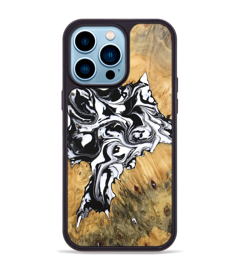 iPhone 14 Pro Max Wood Phone Case - Vincent (Black & White, 746245)