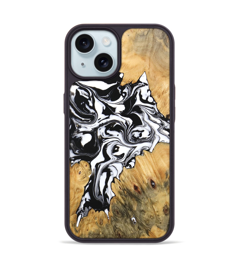 iPhone 15 Wood Phone Case - Vincent (Black & White, 746245)