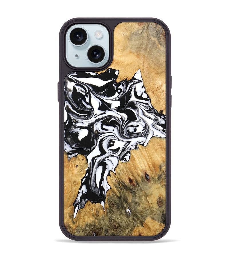 iPhone 15 Plus Wood Phone Case - Vincent (Black & White, 746245)