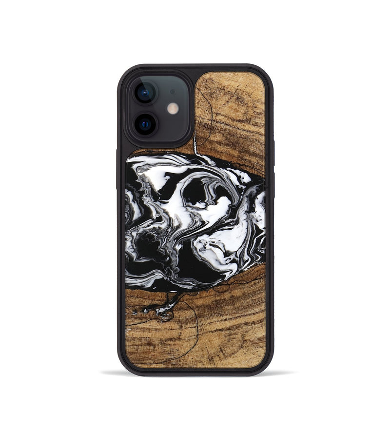 iPhone 12 mini Wood Phone Case - Melva (Black & White, 746259)