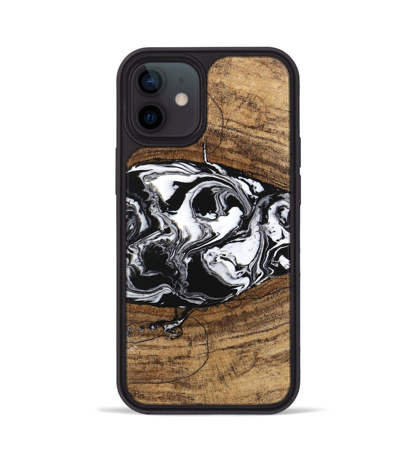 iPhone 12 Wood Phone Case - Melva (Black & White, 746259)