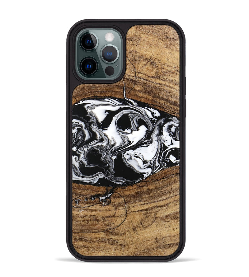 iPhone 12 Pro Max Wood Phone Case - Melva (Black & White, 746259)