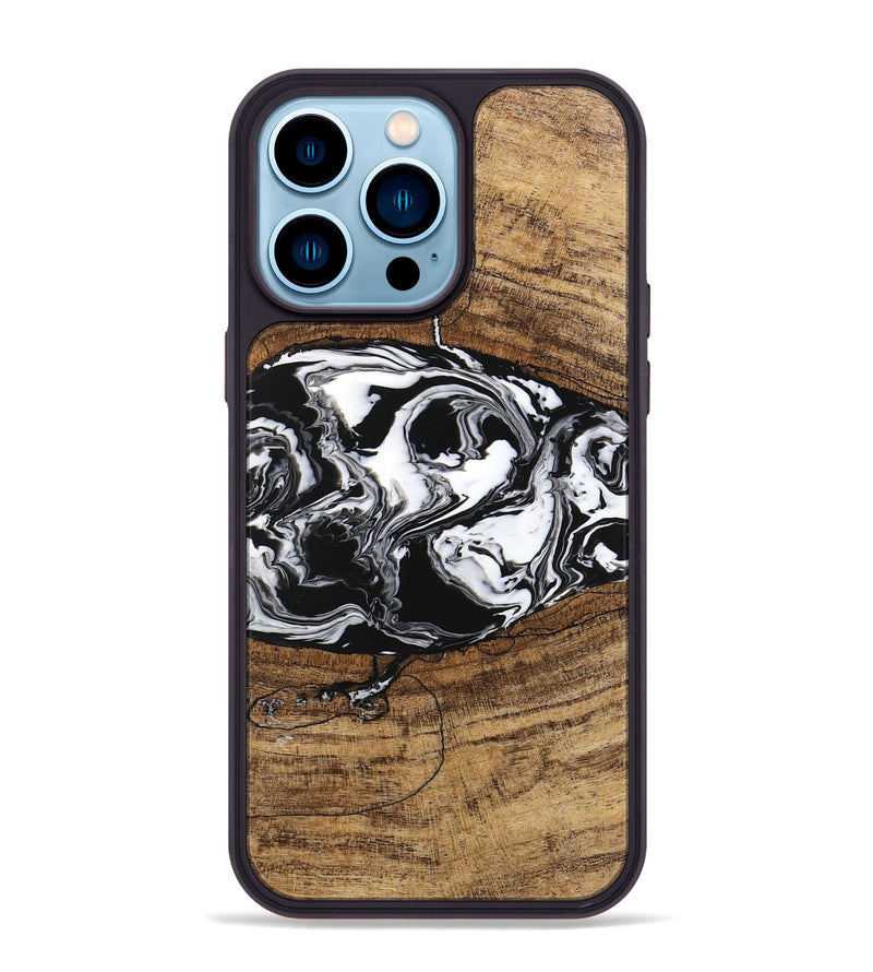 iPhone 14 Pro Max Wood Phone Case - Melva (Black & White, 746259)