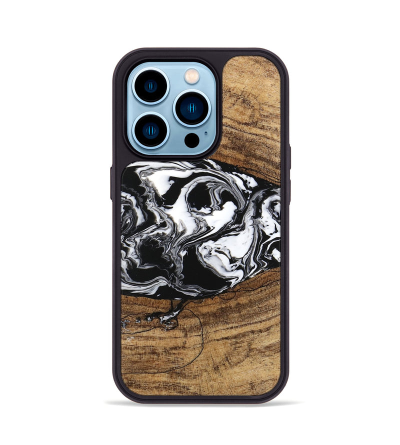 iPhone 14 Pro Wood Phone Case - Melva (Black & White, 746259)