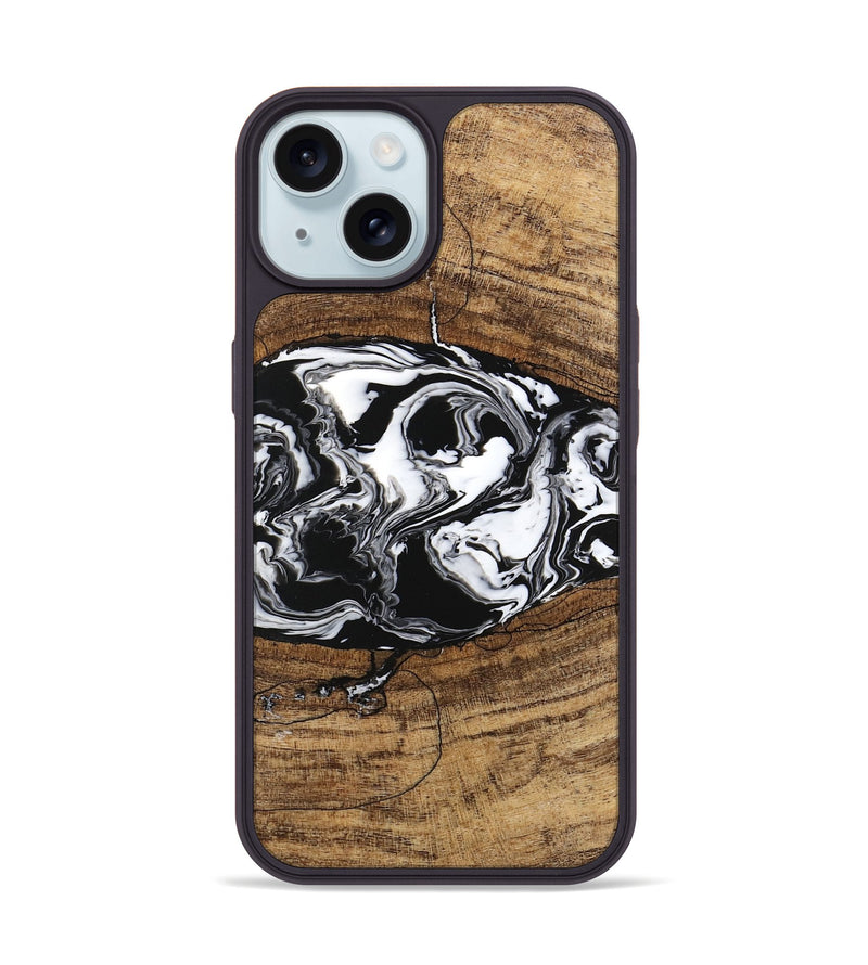 iPhone 15 Wood Phone Case - Melva (Black & White, 746259)